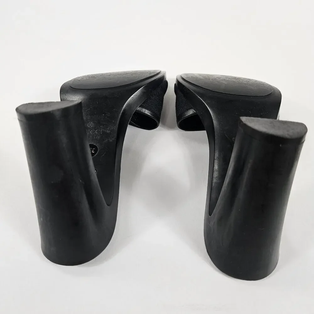 Y2k Gucci by Tom Ford Monogram Mules Block Heel Black Vintage - Size 36 EU
